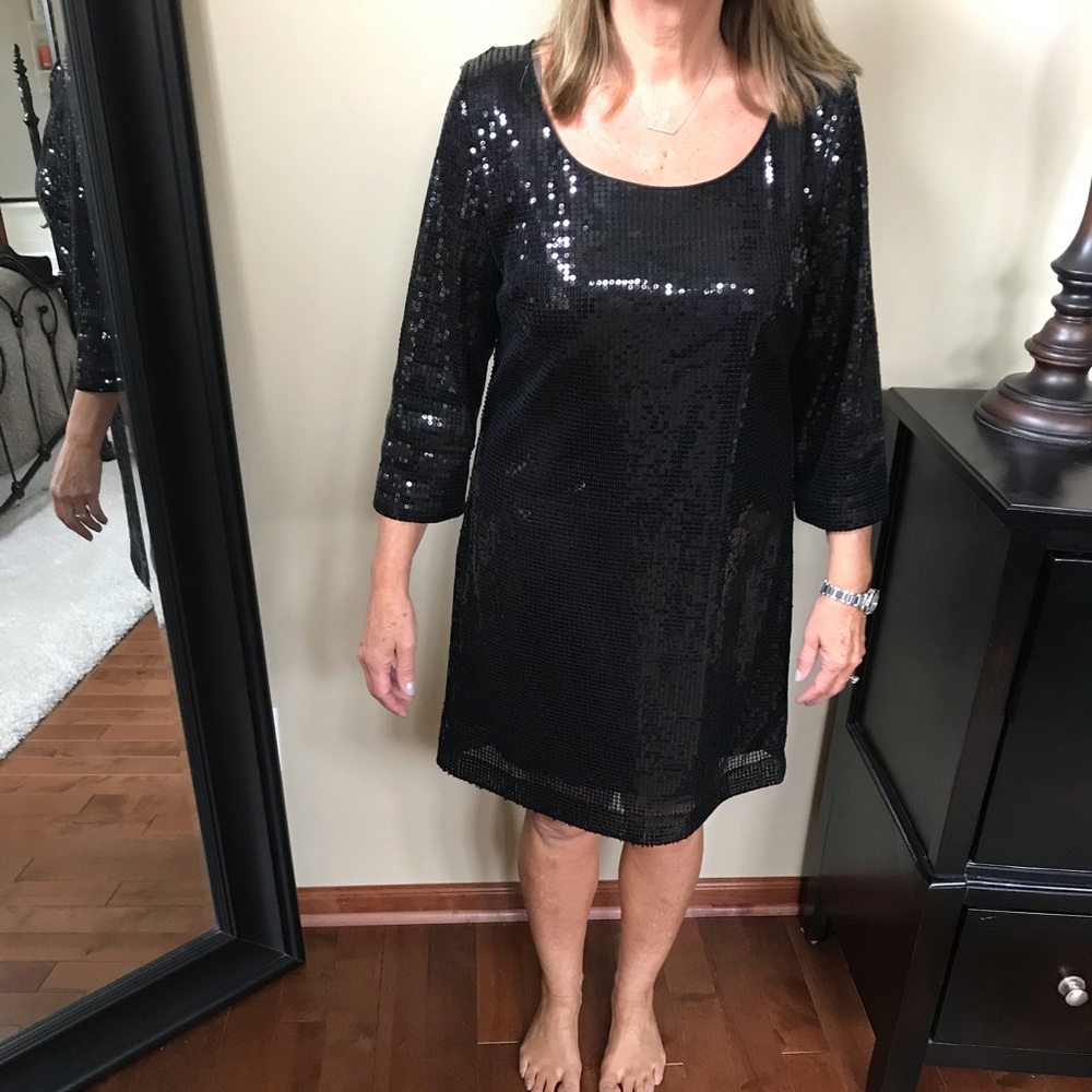 Black Sequin Shift Dress